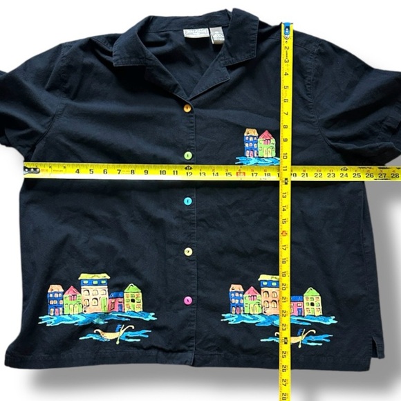 Vintage Jane Ashley Black Painted Beaded Button Up Shirt Women’s Plus Size 2X - Picture 16 of 16